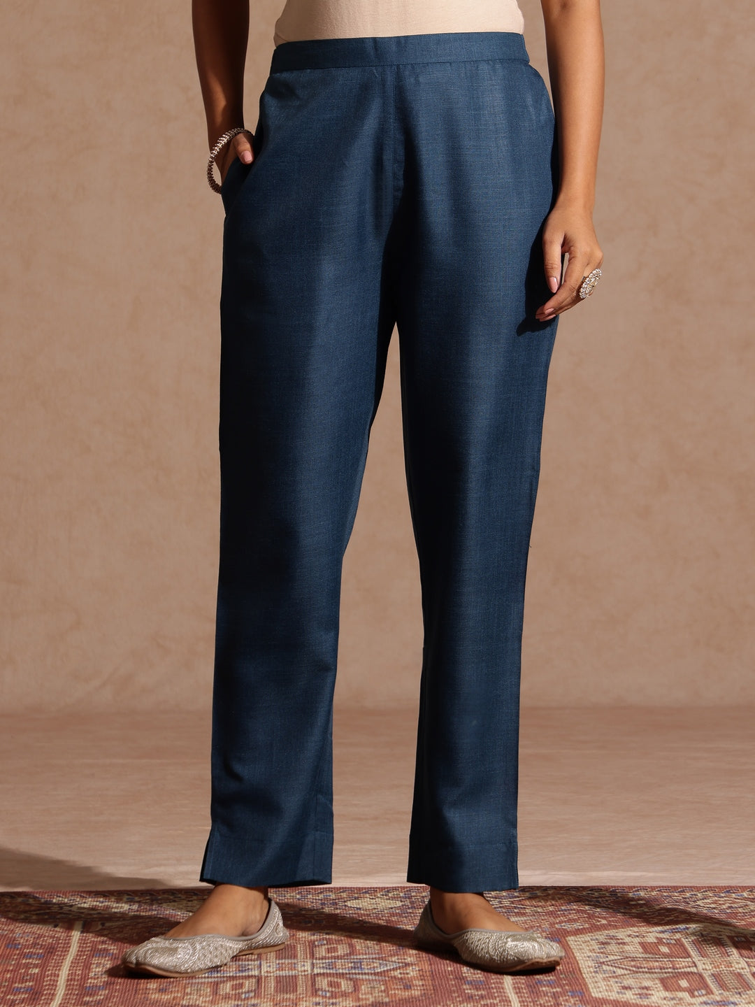 Janasya Women's Teal Blue Cotton Blend Yoke Design Straight Kurta Set With Printed Dupatta - qivii