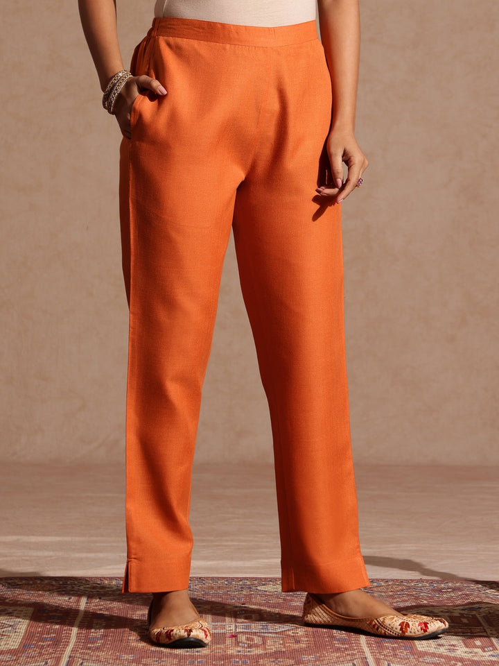 Janasya Women's Orange Cotton Blend Yoke Design Straight Kurta Set With Printed Dupatta - qivii