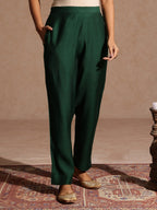 Janasya Women's Bottle Green Silk Blend Embellished Straight Kurta Set