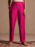 Janasya Women's Pink Silk Blend Embellished Yoke Design Straight Kurta Set