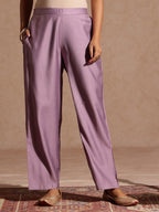 Janasya Women's Lavender Silk Blend Embellished Straight Kurta Set