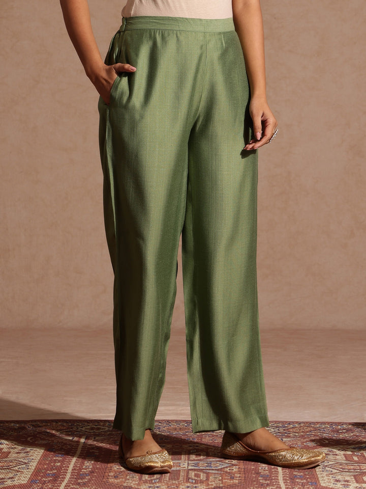 Janasya Women's Green Silk Blend Embellished Straight Kurta Set - qivii