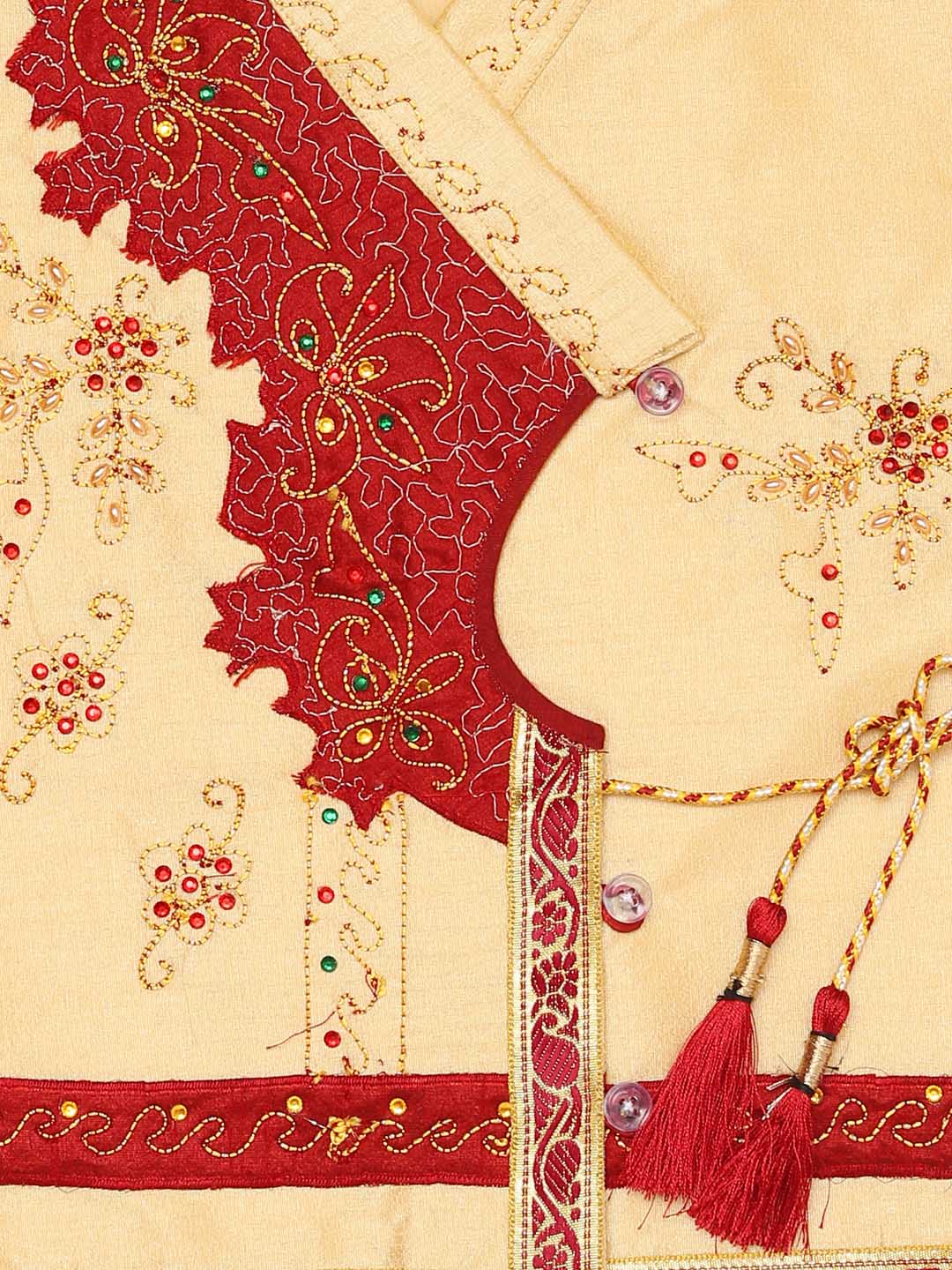 Vastramay Boy's Gold And Maroon Angrakha Kurta and Dhoti Set - qivii