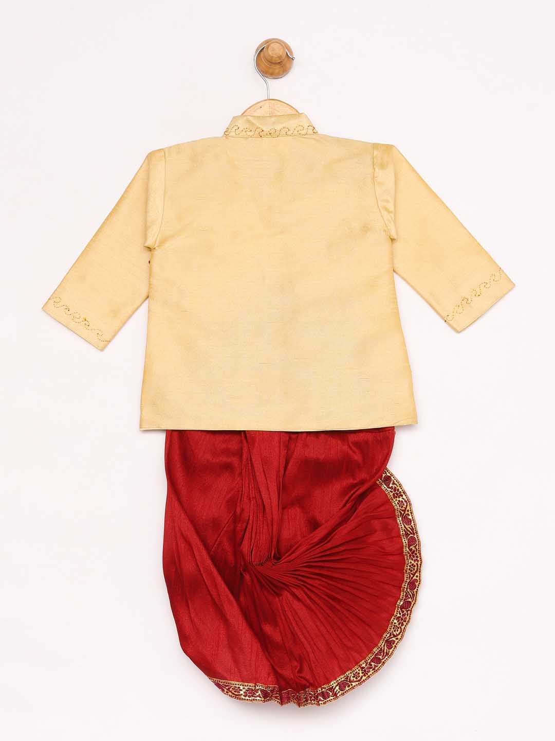 Vastramay Boy's Gold And Maroon Angrakha Kurta and Dhoti Set - qivii