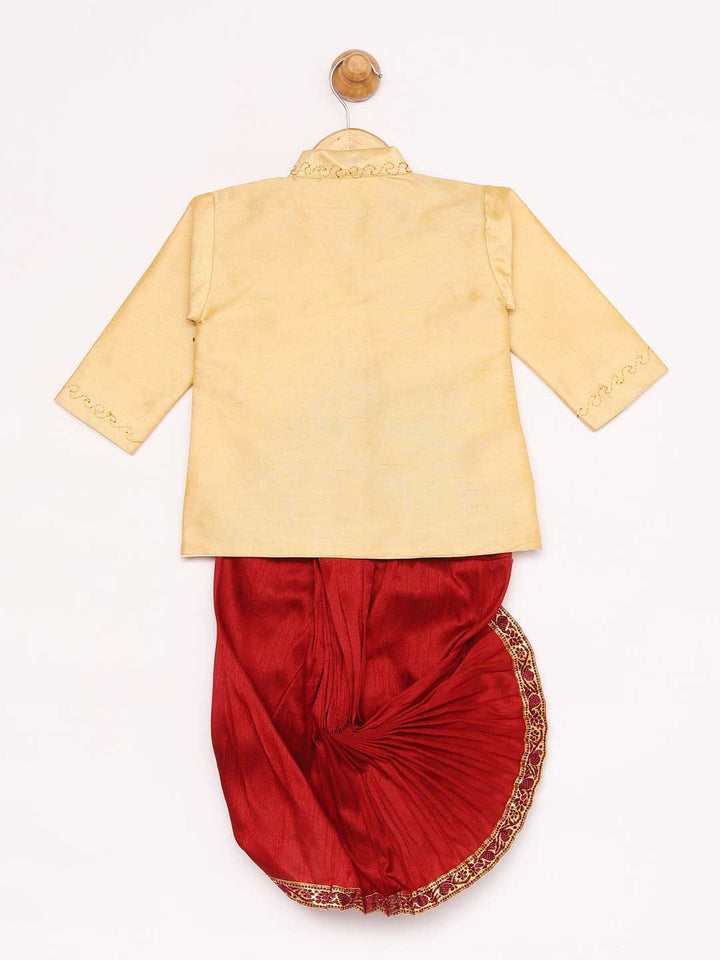 Vastramay Boy's Gold And Maroon Angrakha Kurta and Dhoti Set - qivii