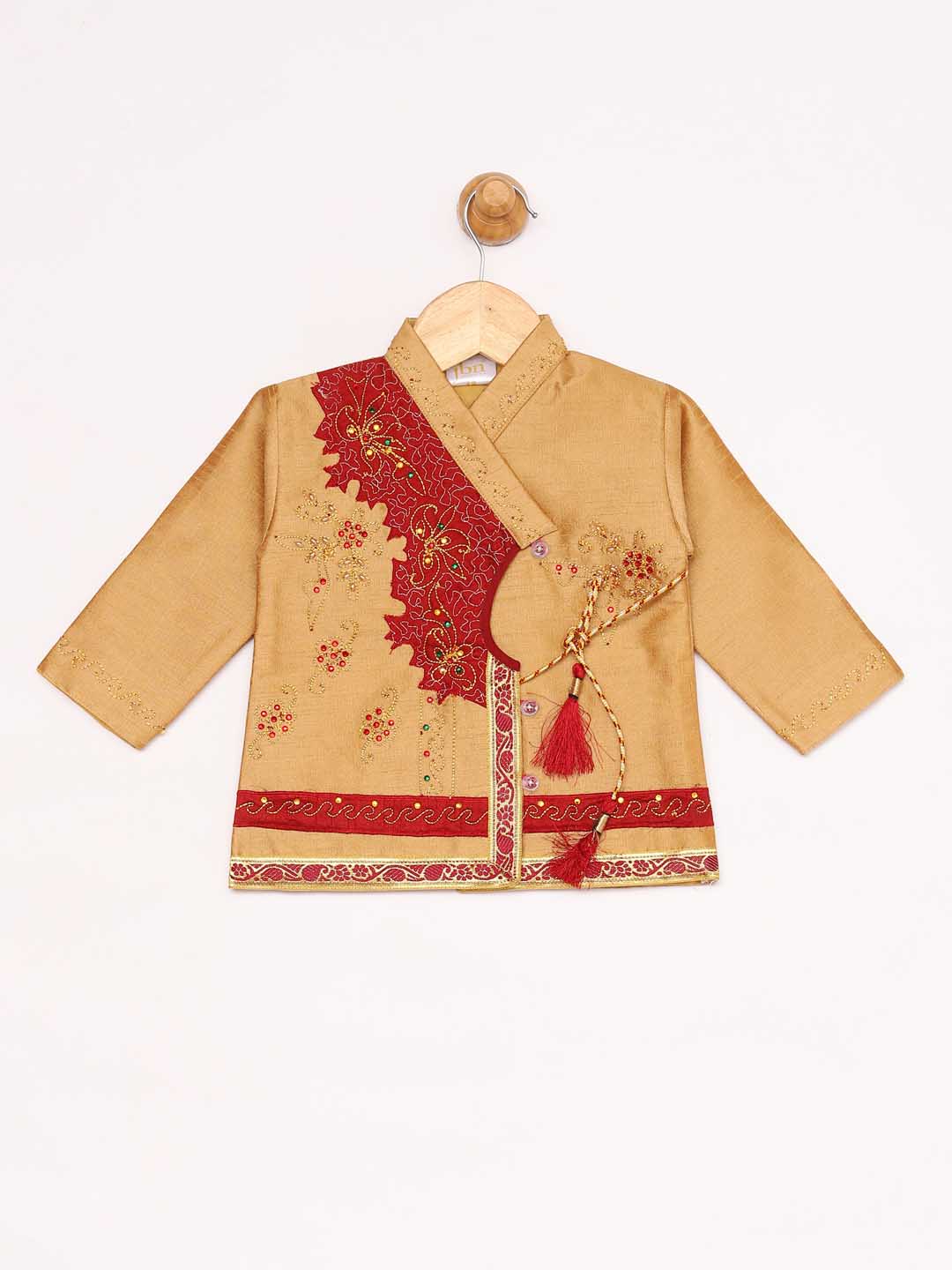 Vastramay Boy's Rose Gold Angrakha Kurta and Dhoti Set - qivii