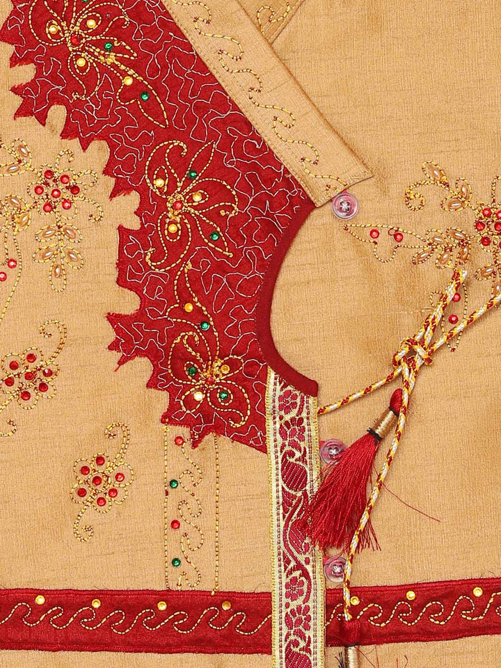 Vastramay Boy's Rose Gold Angrakha Kurta and Dhoti Set - qivii