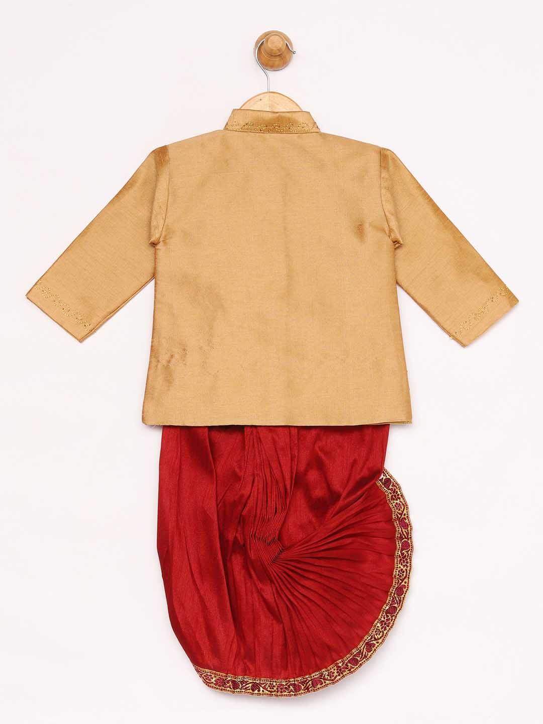 Vastramay Boy's Rose Gold Angrakha Kurta and Dhoti Set - qivii