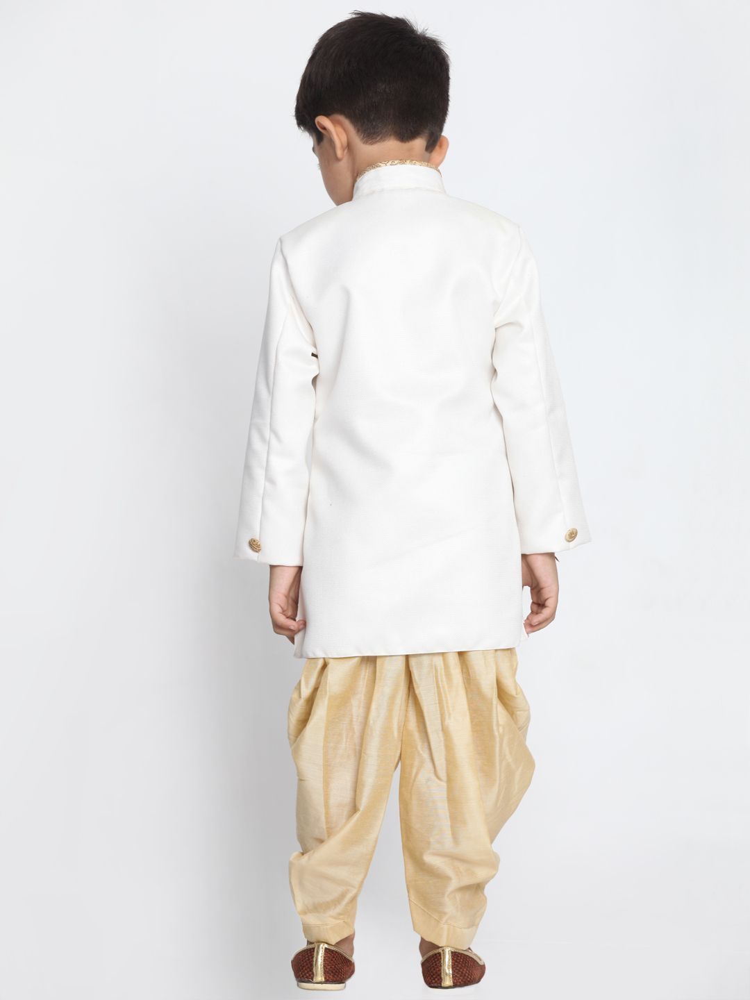 Vastramay Boy's White Jute Silk Blend Sherwani Set - qivii