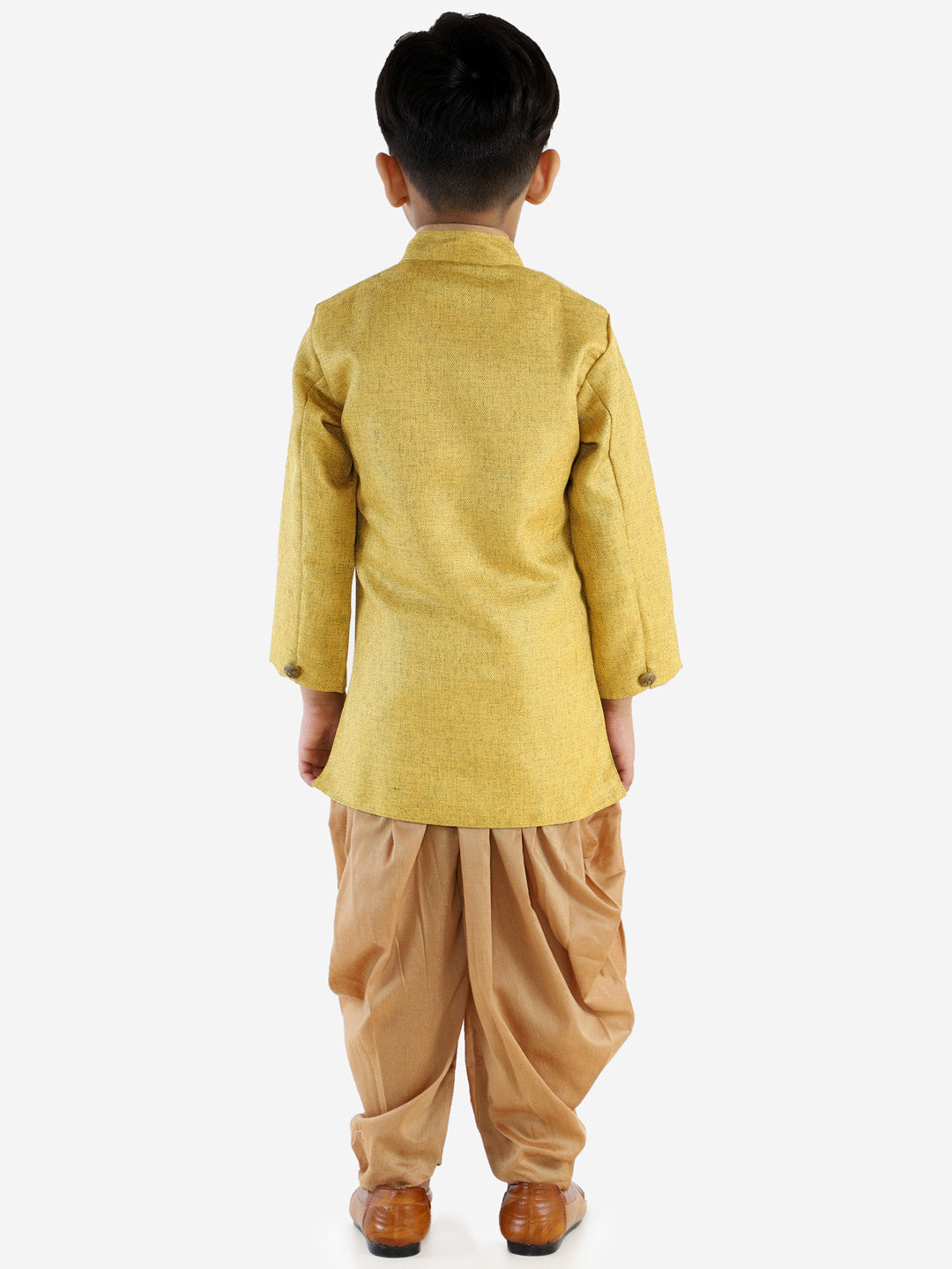 Vastramay Boy's Mustard Jute Silk Blend Sherwani Set - qivii