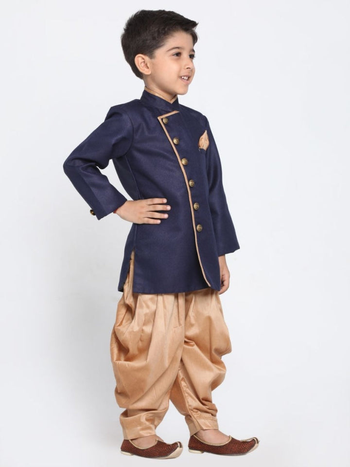 Vastramay Boy's Blue Jute Blend Sherwani Set - qivii