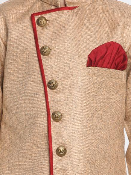 Vastramay Boy's Brown Jute Silk Blend Sherwani Set - qivii