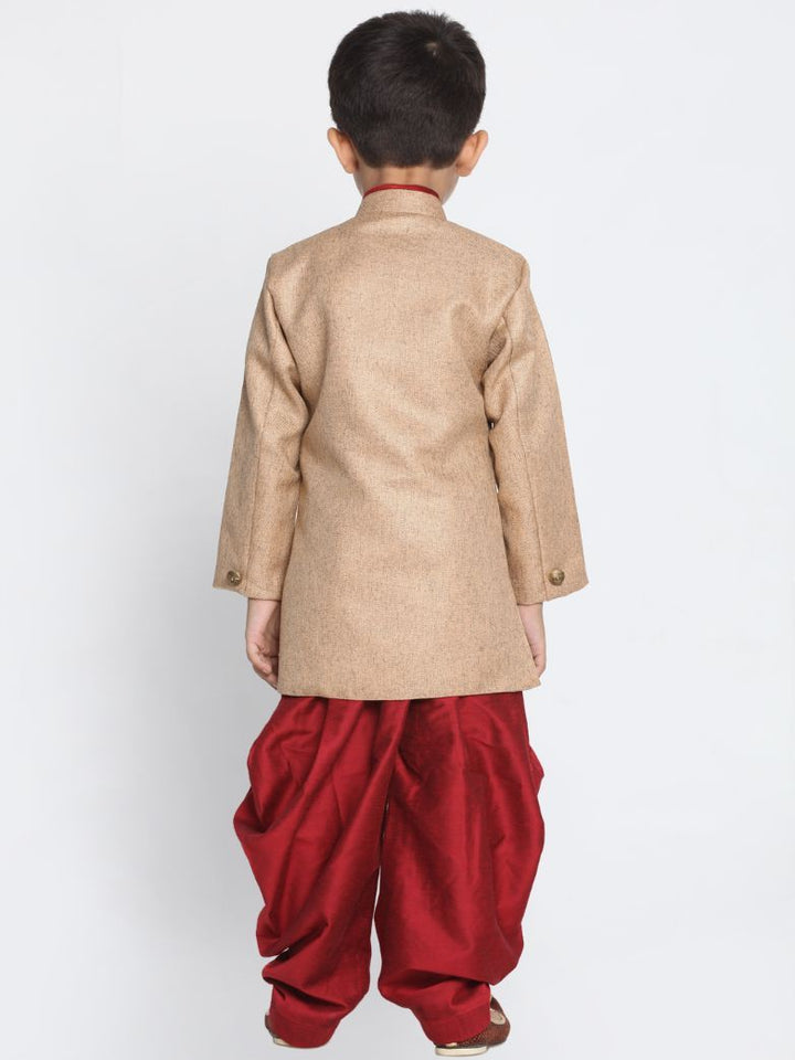 Vastramay Boy's Brown Jute Silk Blend Sherwani Set - qivii