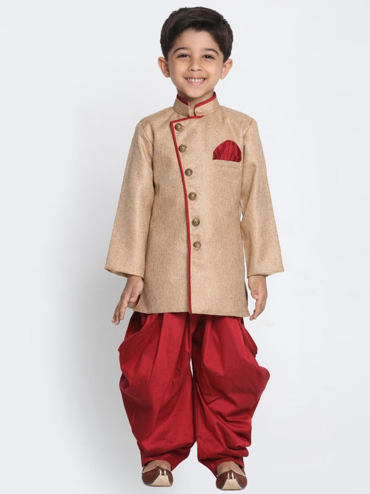 Vastramay Boy's Brown Jute Silk Blend Sherwani Set - qivii
