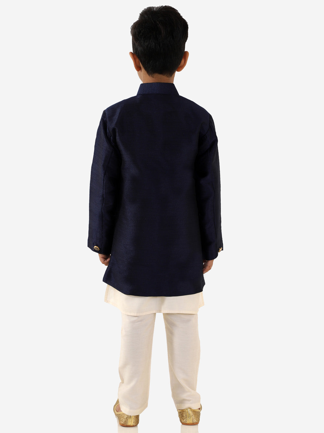 Vastramay Boys' Blue Silk Blend Jacket, Kurta and Pyjama Set - qivii