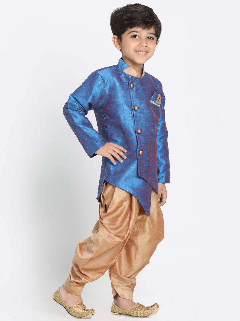 Vastramay Boys' Light Blue Cotton Silk Blend Kurta and Dhoti Set - qivii