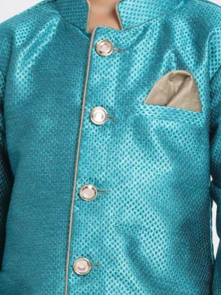 Boys' Green Jute Silk Blend Sherwani Set - qivii