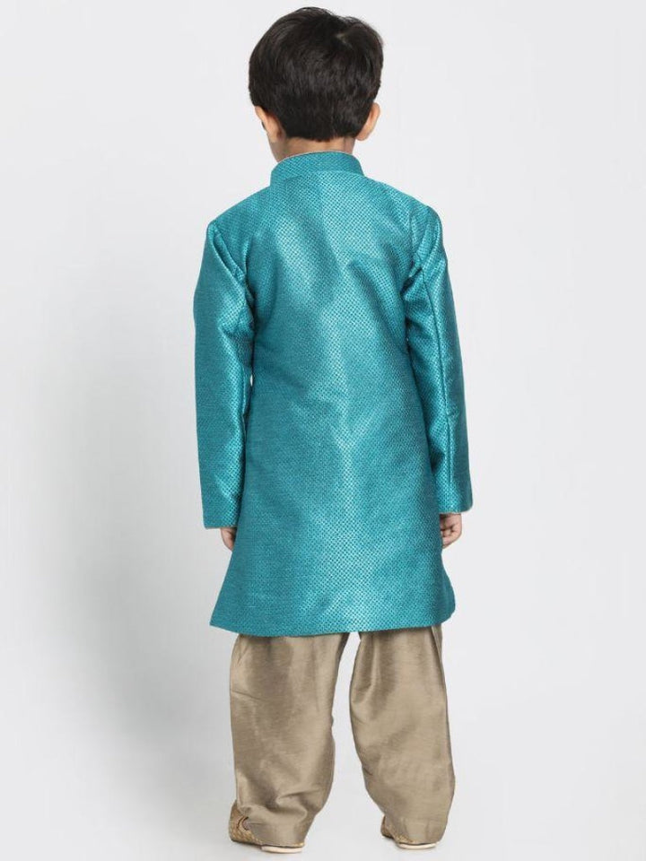 Boys' Green Jute Silk Blend Sherwani Set - qivii