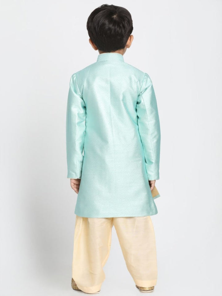 Boys' Mint Green Jute Silk Blend Sherwani Set - qivii