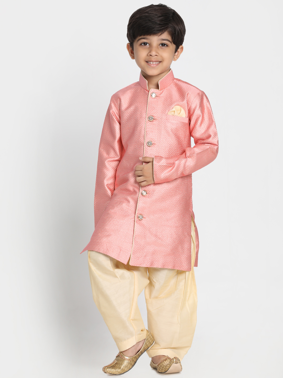 Boys' Pink Jute Silk Blend Sherwani - qivii