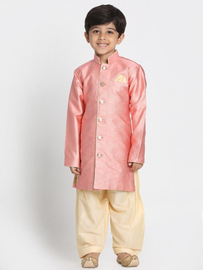 Boys' Pink Jute Silk Blend Sherwani - qivii