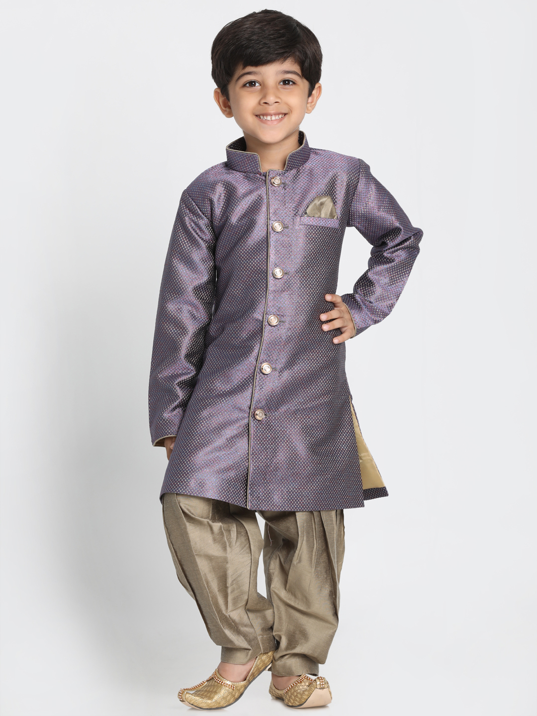 Boys' Purple Silk Blend Sherwani Set - qivii