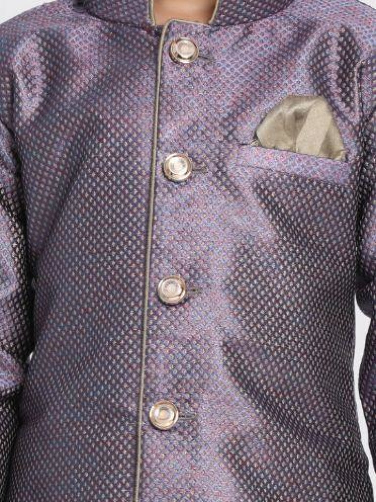 Boys' Purple Silk Blend Sherwani Set - qivii