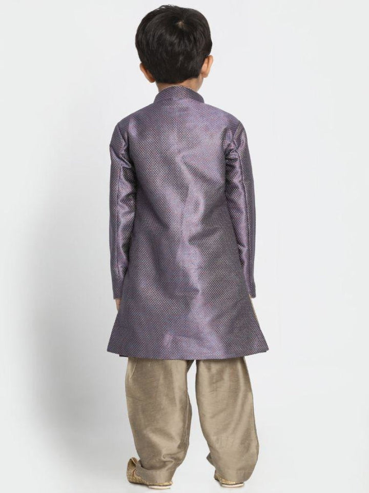 Boys' Purple Silk Blend Sherwani Set - qivii