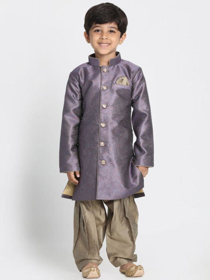 Boys' Purple Silk Blend Sherwani Set - qivii