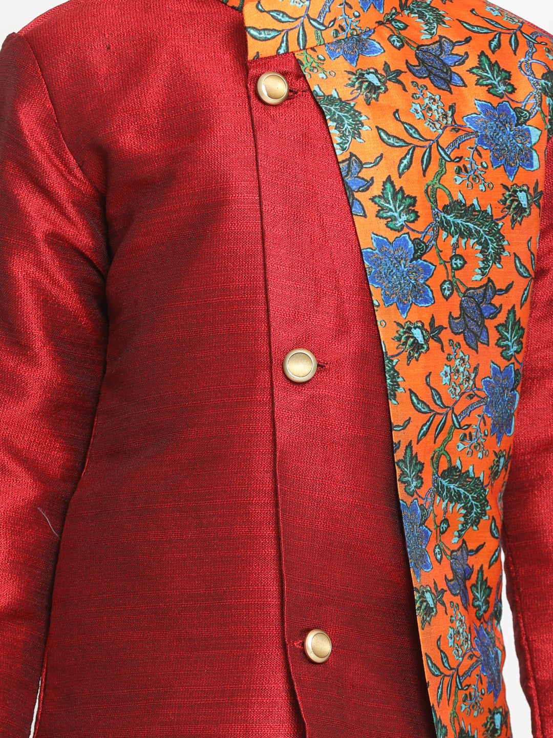VASTRAMAY Boys Multicolor-Base-Red Silk Blend Kurta and Patiala Set - qivii