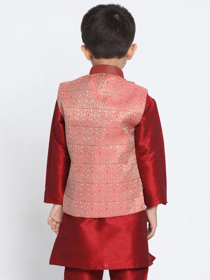 VASTRAMAY Boys' Pink Cotton Silk Blend Nehru Jacket - qivii