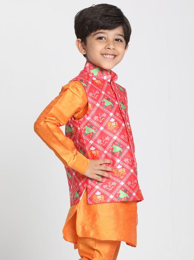 Vastramay Boys' Ethnic Print Nehru Jacket - qivii