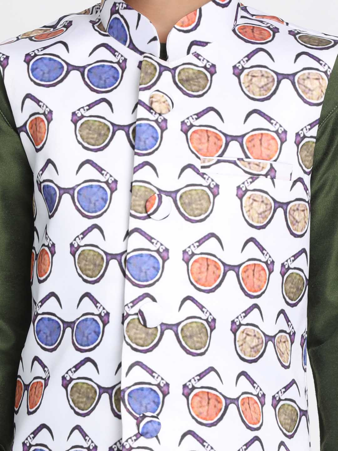 Boys' Quirky Chasma Print Nehru Jacket - qivii