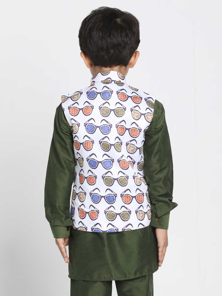 Boys' Quirky Chasma Print Nehru Jacket - qivii
