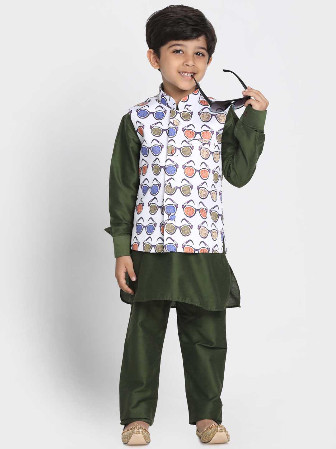 Boys' Quirky Chasma Print Nehru Jacket - qivii