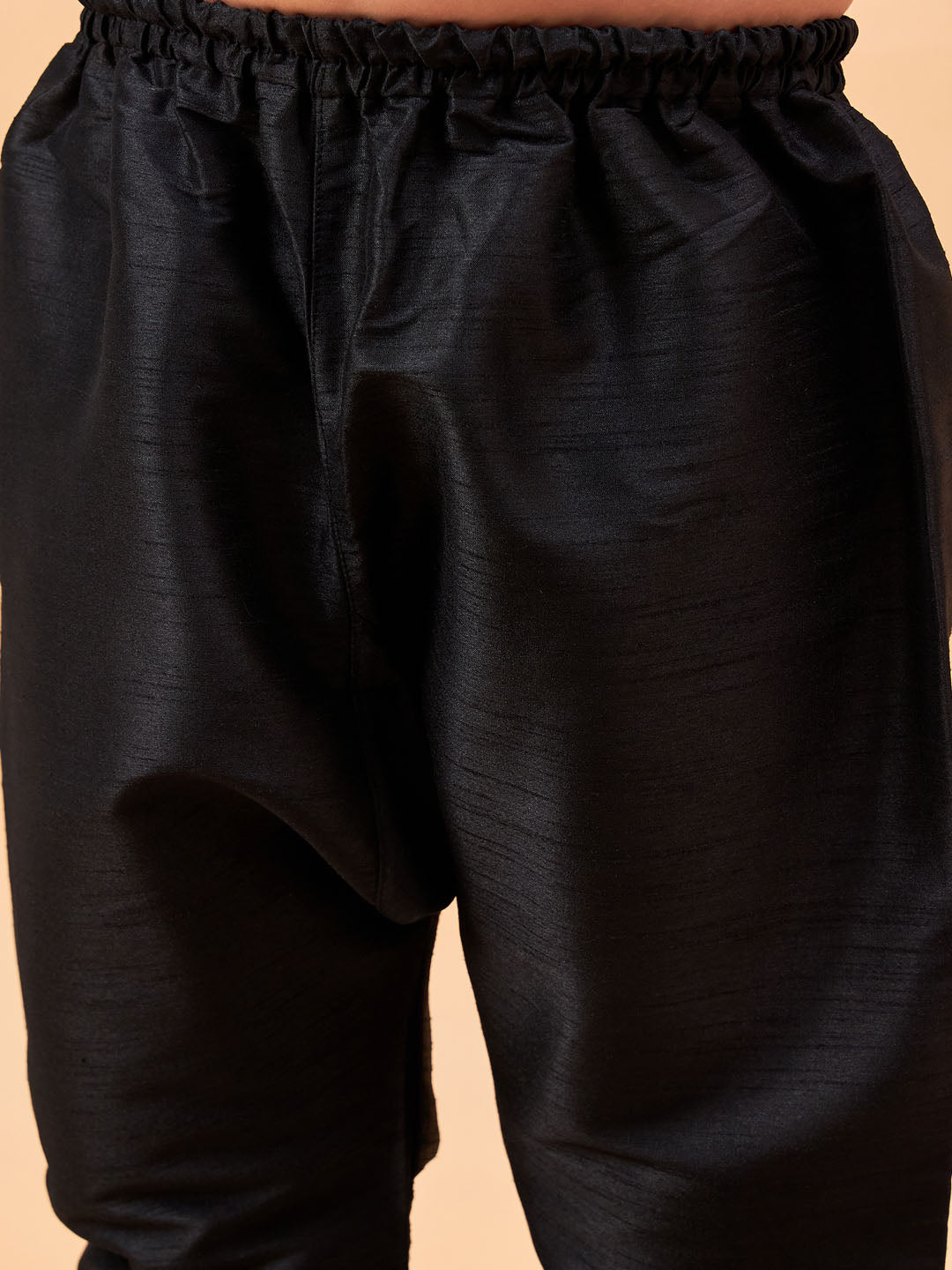 VASTRAMAY Boy's Beige Woven Nehru Jacket With Black Kurta Pyjama Set - qivii