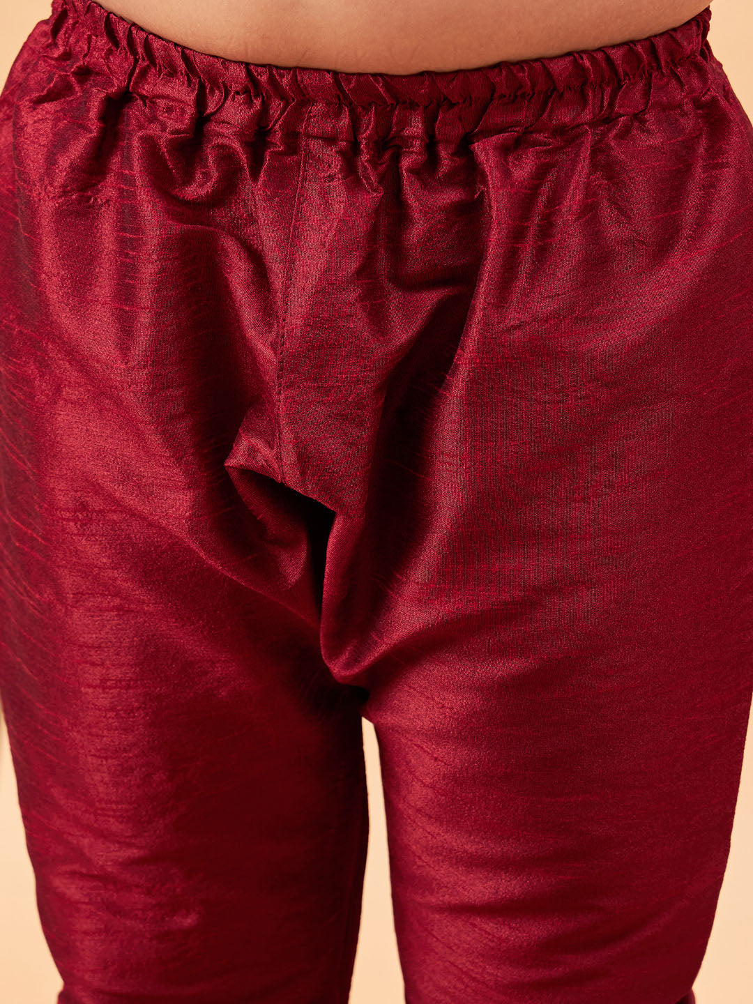 VASTRAMAY Boy's Beige Woven Jacket With Maroon Kurta and Pyjama Set - qivii