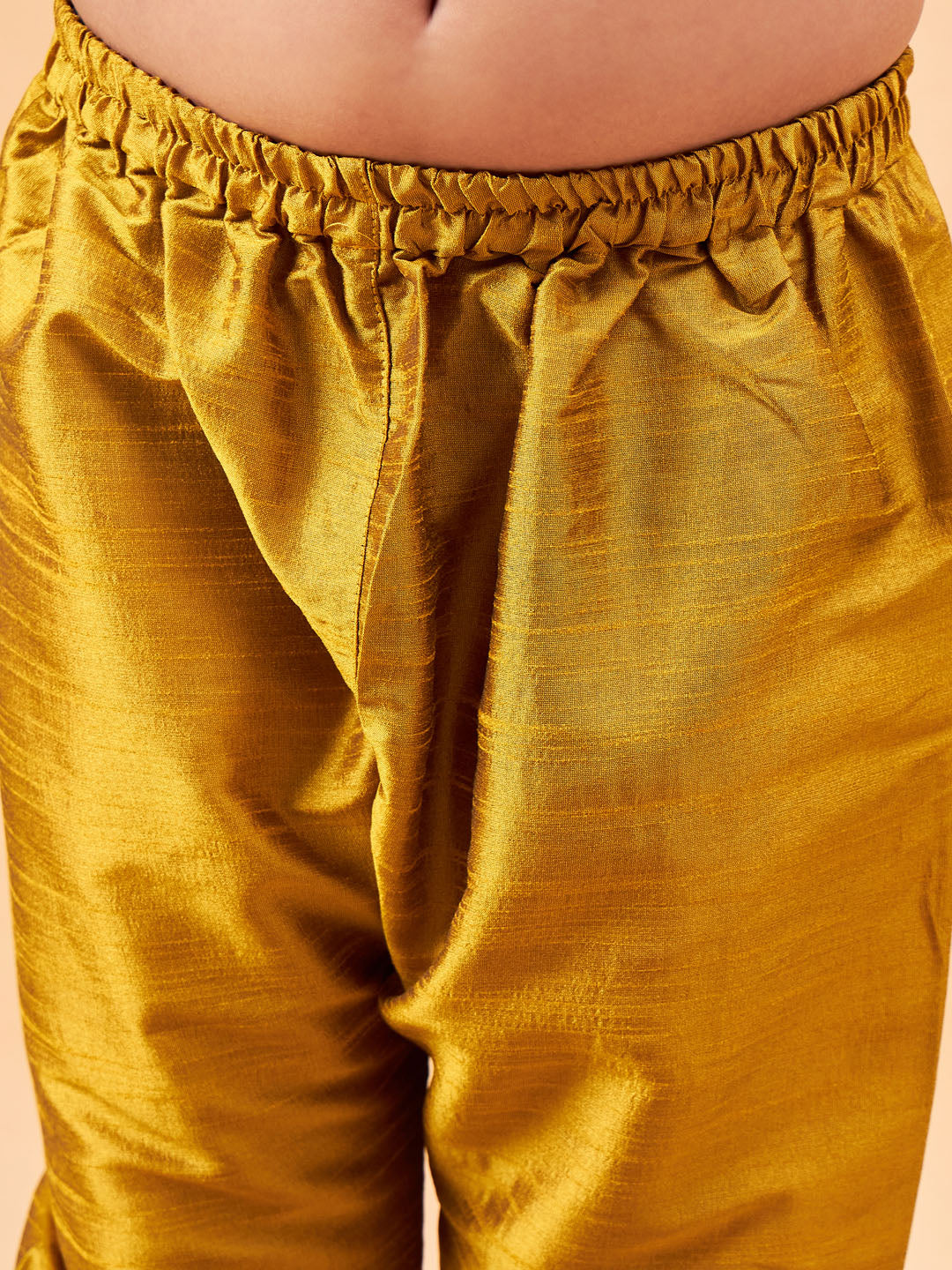 Vastramay Boy's Beige Nehru Jacket With Mustard Kurta And Pyjama Set - qivii