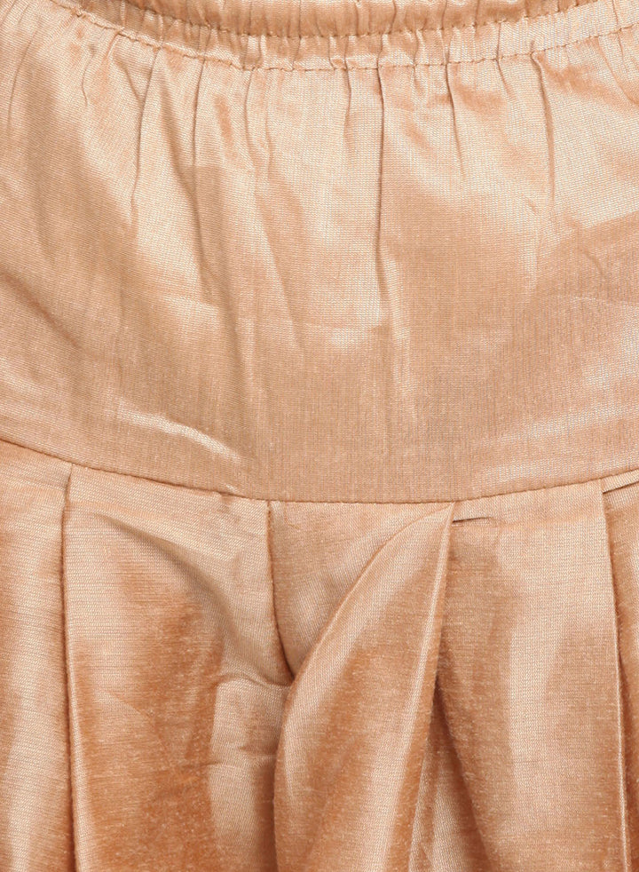 VASTRAMAY Boy's Beige Embroidered Nehru Jacket With Maroon Kurta And Rose Gold Dhoti Set - qivii