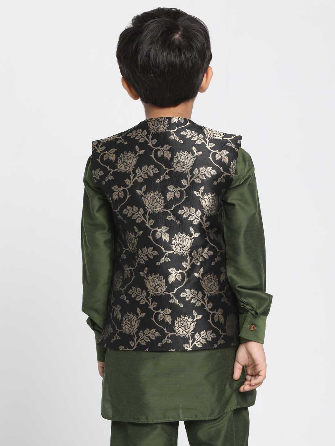 Vastramay Boys' Black Cotton Silk Blend Nehru Jacket - qivii