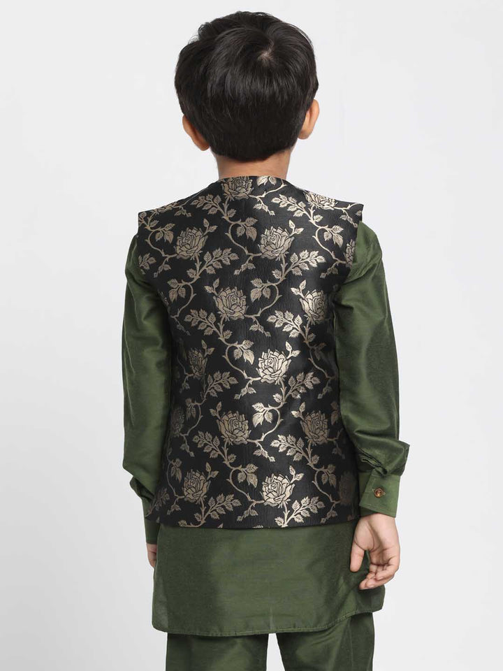 Vastramay Boys' Black Cotton Silk Blend Nehru Jacket - qivii