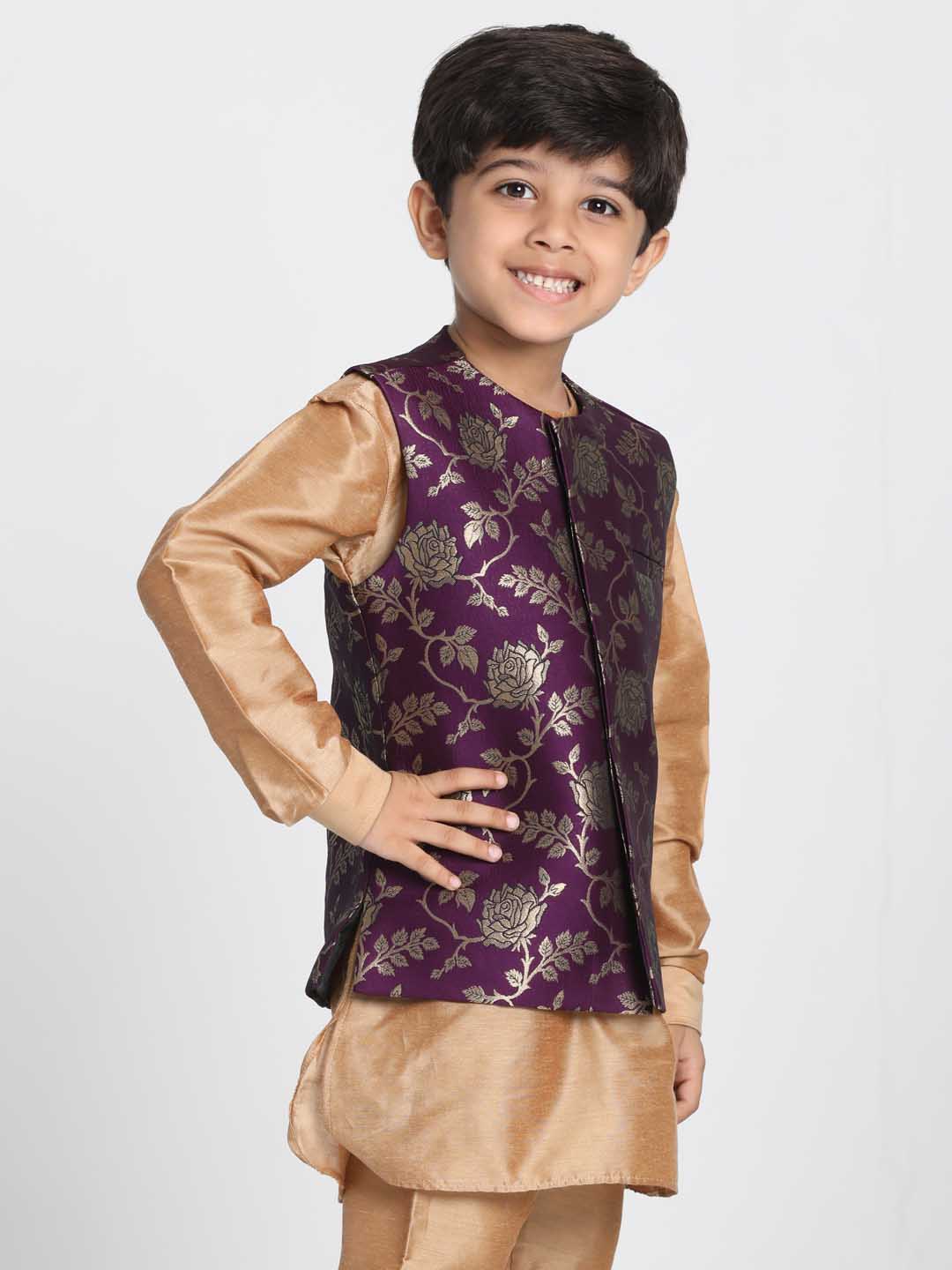 Vastramay Boys' Purple Cotton Silk Blend Nehru Jacket - qivii