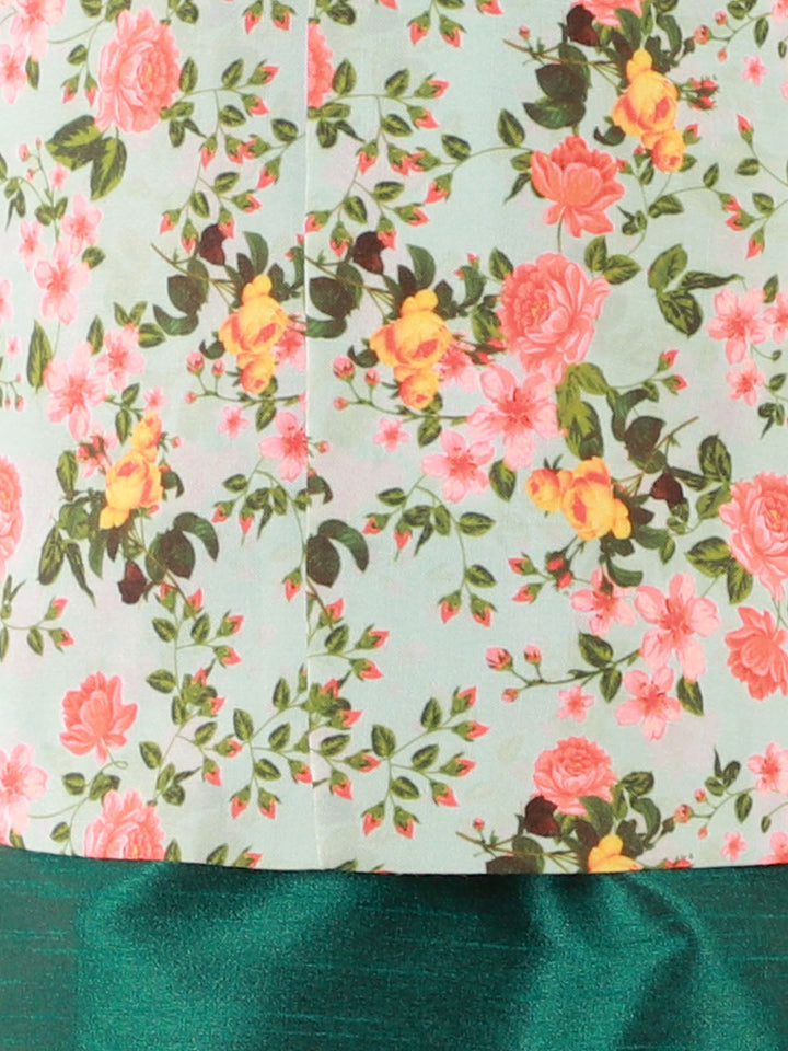 Vastramay Boys Aqua Floral Printed Nehru Jacket - qivii