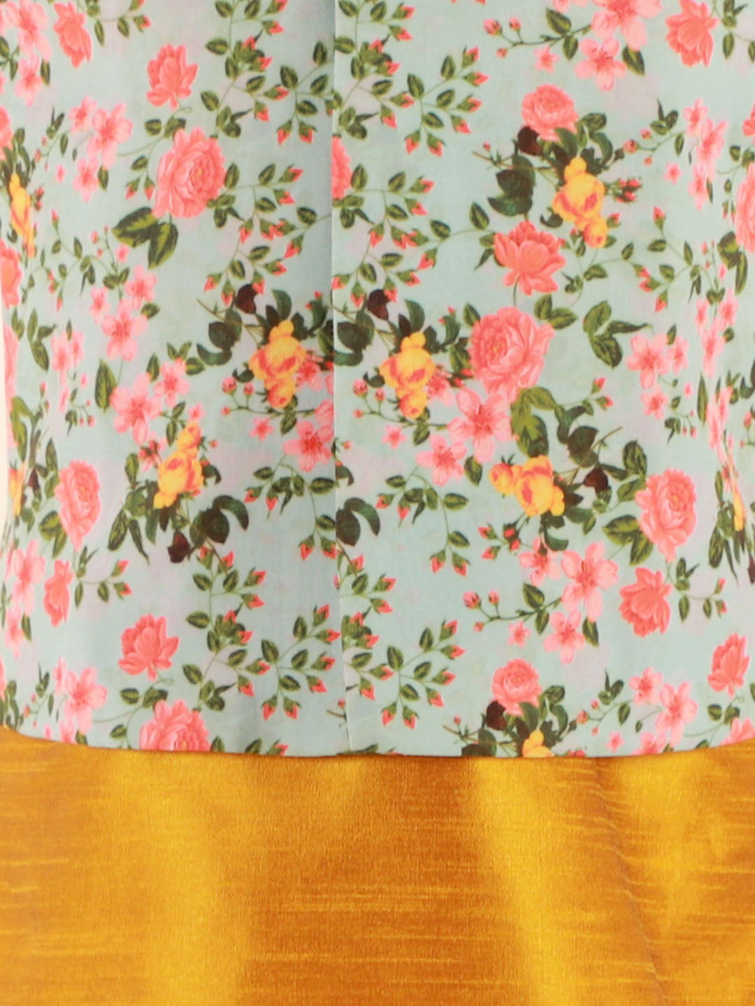 Vastramay Boy's Aqua Floral Printed Nehru Jacket With Mustard Kurta And Pyjama Set - qivii