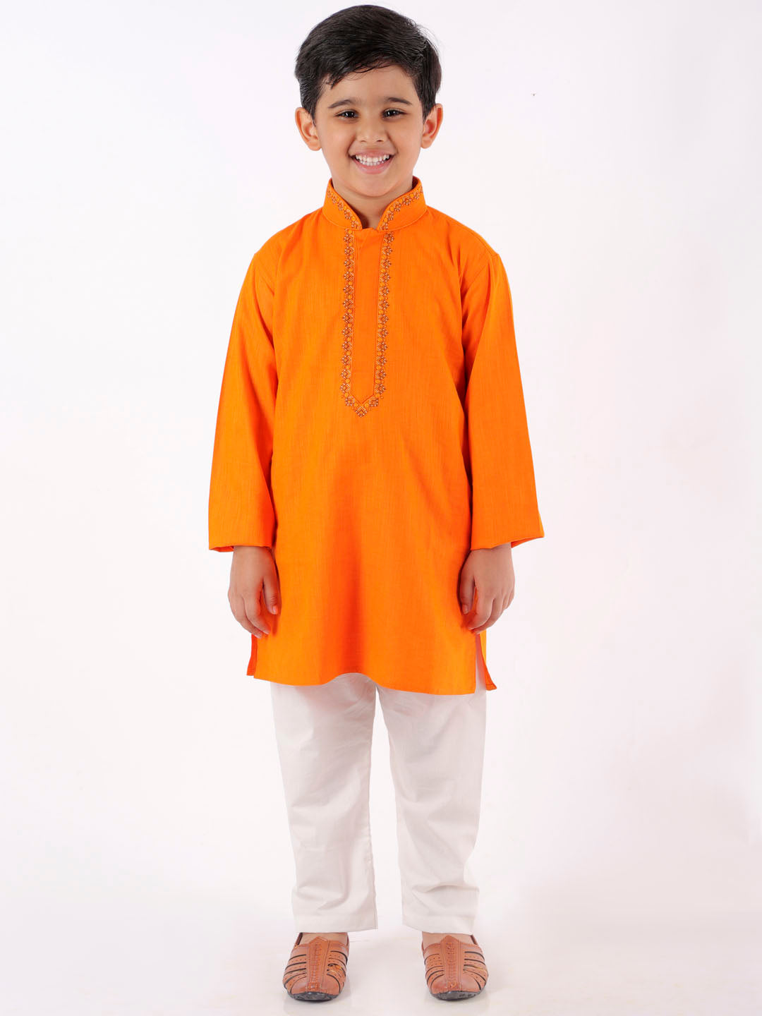 Vastramay Boy's Orange & White Kurta with Pyjamas - qivii