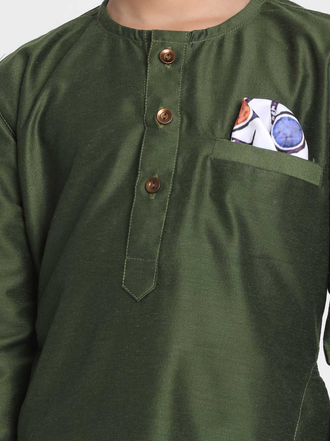 Vastramay Boy's Mehandi Green Cotton Blend Kurta Pyjama Set - qivii