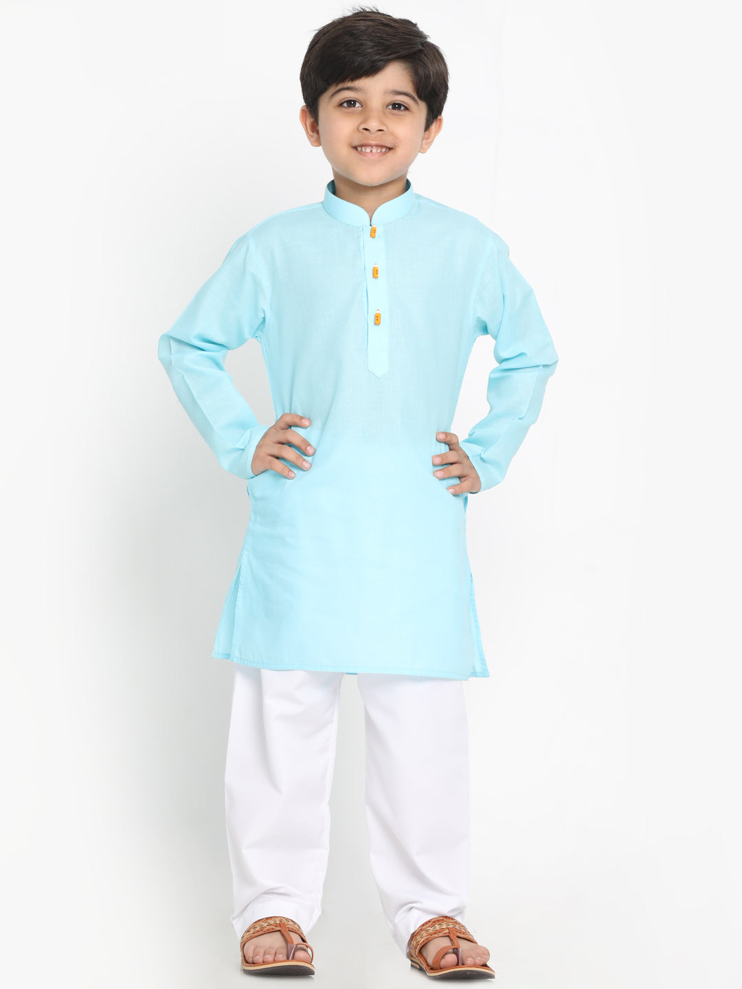 Vastramay Boys Aqua Blue Solid Kurta - qivii