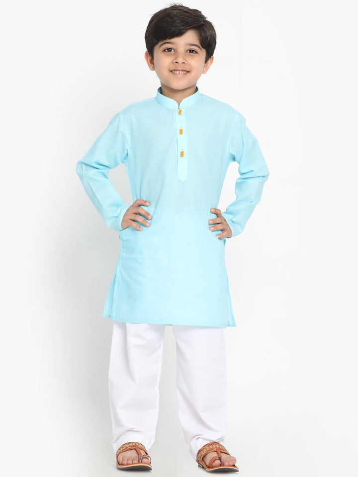 Vastramay Boys Aqua Blue Solid Kurta - qivii