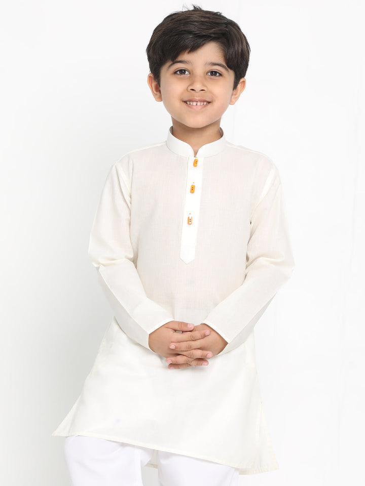 Vastramay Boy's Cream Solid Kurta - qivii
