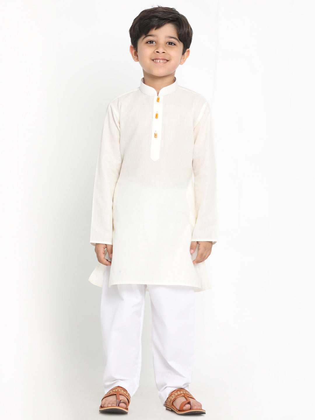 Vastramay Boy's Cream Solid Kurta - qivii